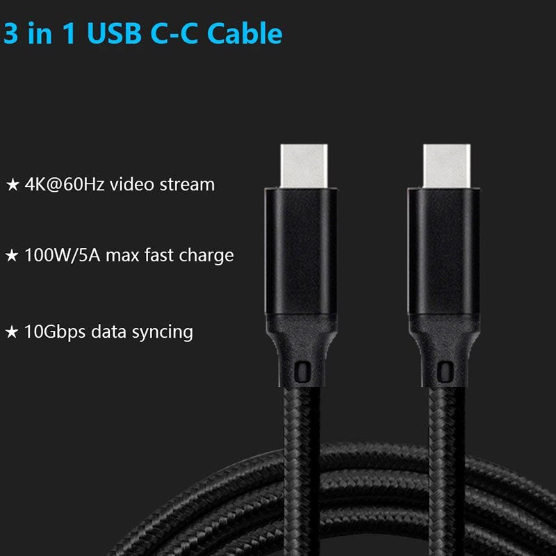 Usb C Video Kabel 9.8Ft 4K Uhd Ondersteuning Data Synchroniseren Op Usb 3.1 Gen2 10Gbps Hoge Snelheid Lading compatibel Voor Ipad Pro