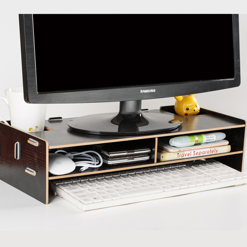 Multi-function Desktop Monitor Stand Computer Screen Riser Wood Shelf Plinth Strong Laptop Stand Desk Holder For Notebook TV: black