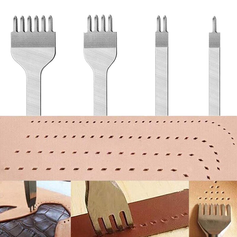 Herramienta de costura de cuero, cincel para cuero, 1/2/4/6 puntas, para costura artesanal, cincel de cuero (3mm), 4 Uds.