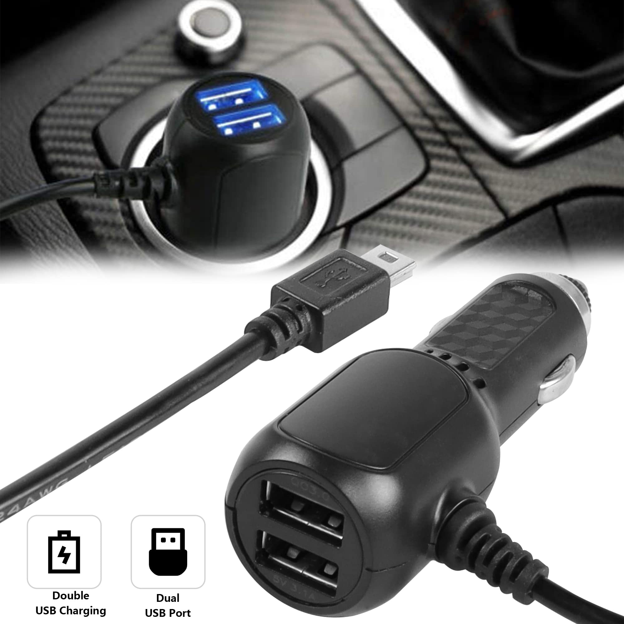 Meiriyfa Dashcam Voedingskabel, Dashcam Oplader Mini Usb, Qc3.0 Snelle Auto-Oplader Met Dubbele Usb-Poorten Voor Verschillende Modellen