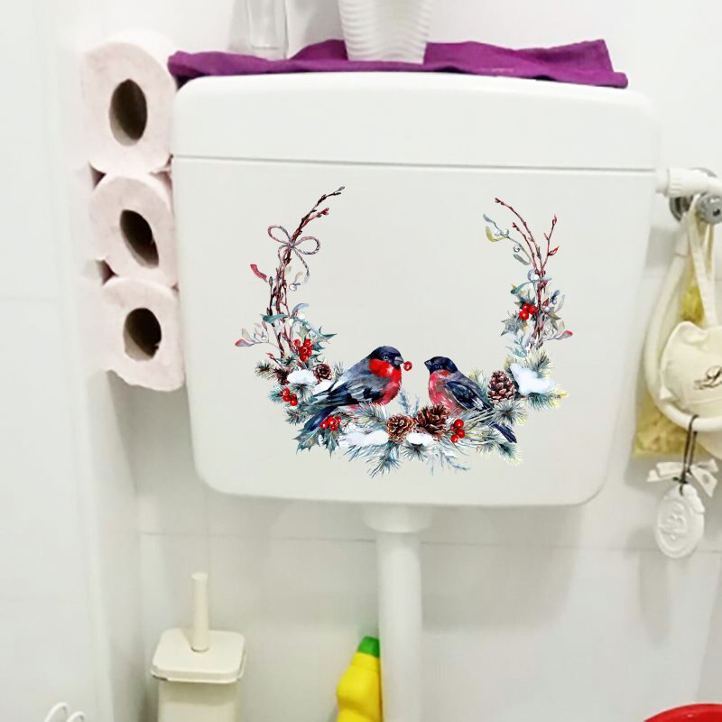 Zttzdy 24.8 cm× 21.5cm malede fugle krans kunst hjem wallstickers vægmaleri badeværelse toilet indretning  t2-0787