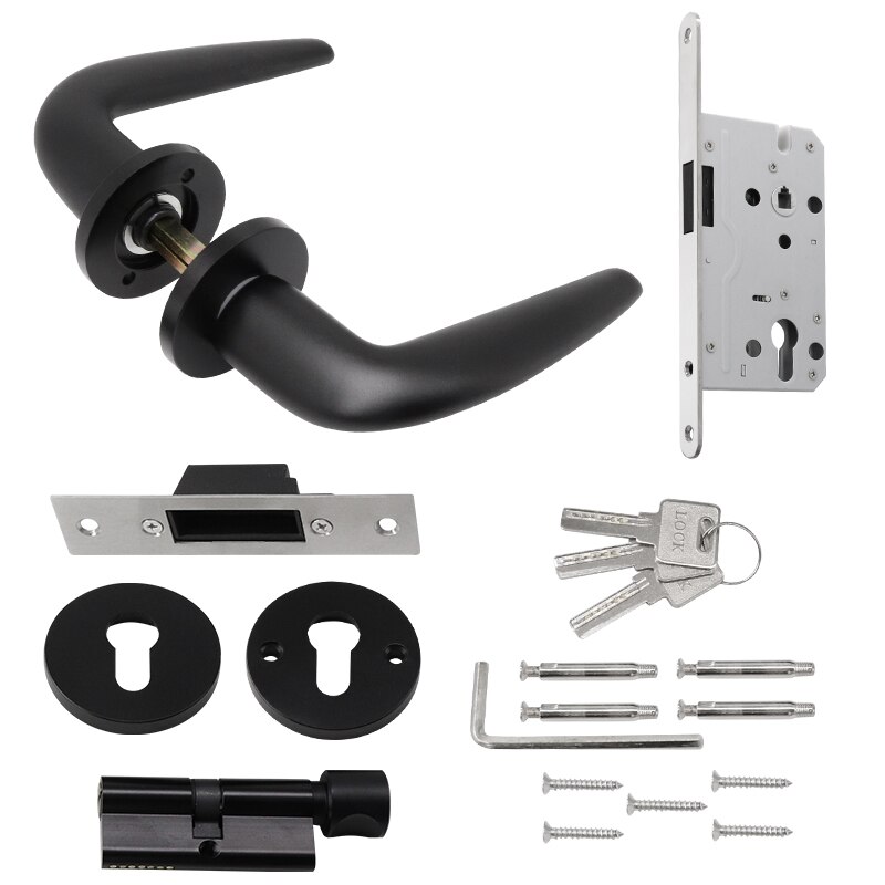 Marie  lh3019 moderne aluminium deurkruk voor binnendeuren, duurzame grendel met magneetslot, deurbeslag voor slaapkamer: Zwarte handgreepset