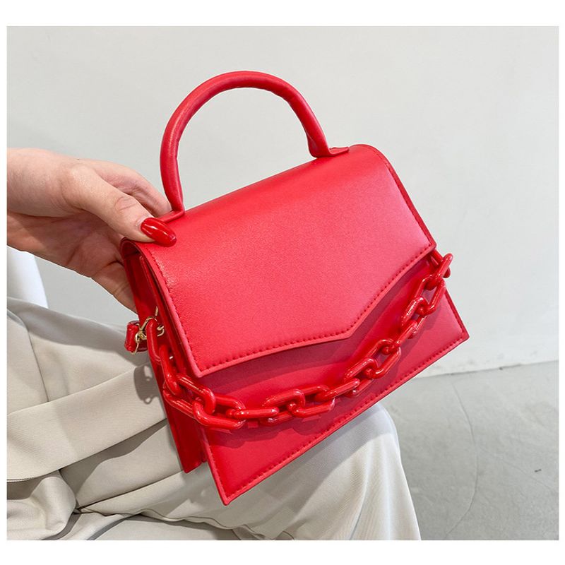 Zomer Effen Kleur Kleine Handtas Mode Luxe Vrouwen Lederen Schoudertas Trendy Ketting Clutch Bag: Rood