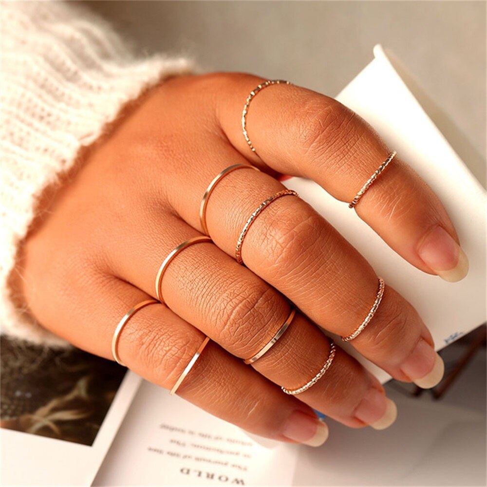 Moda Boho złote serce Twist zestaw pierścieni kobieta w stylu Vintage geometryczny krzyż Finger Knuckle Rings dla kobiet 2022 Trendy biżuteria prezent: IF2340000735-1
