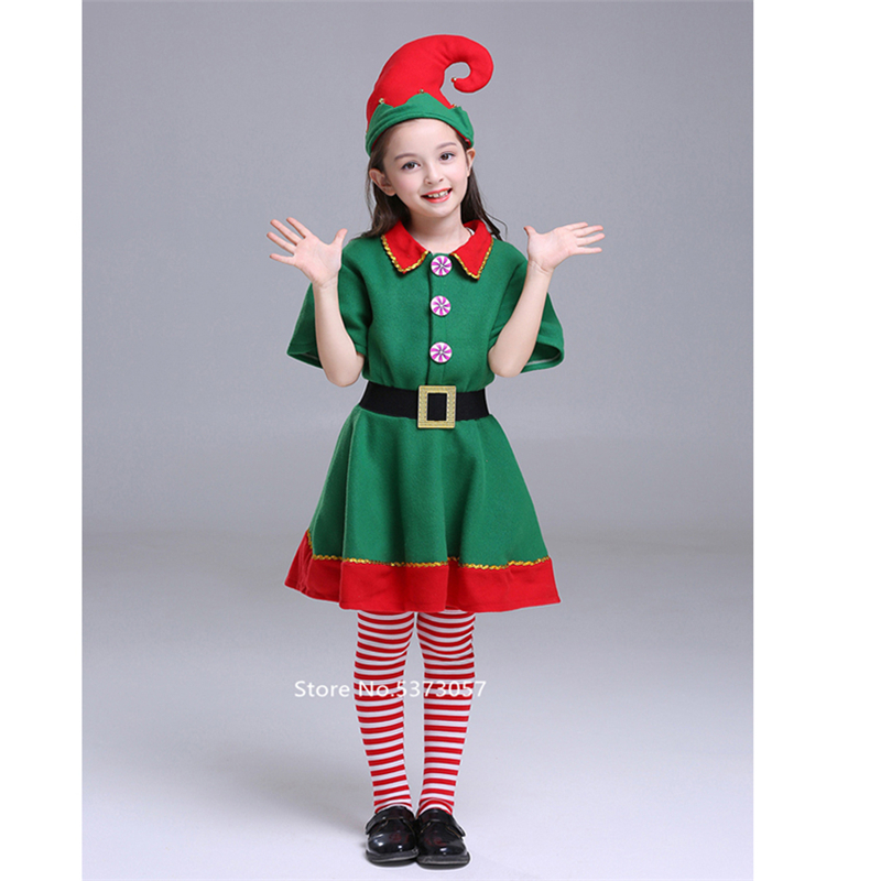 Christmas Cosplay Halloween Costumes for Kids Boy Girls Elf Grinch Dress Year Xmas Carnival Party Santa Claus with Hat: Girls / Height 120CM