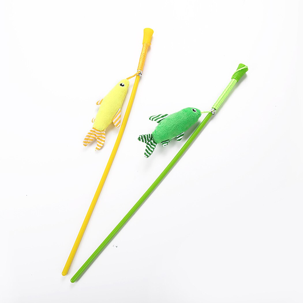 2pcs Cute Cartoon Fish Plush Cat Teaser Toys Kitten Funny Cat Teaser Wand Toys Pet Cat Toys Interactive Stick Pet Cat Supplies