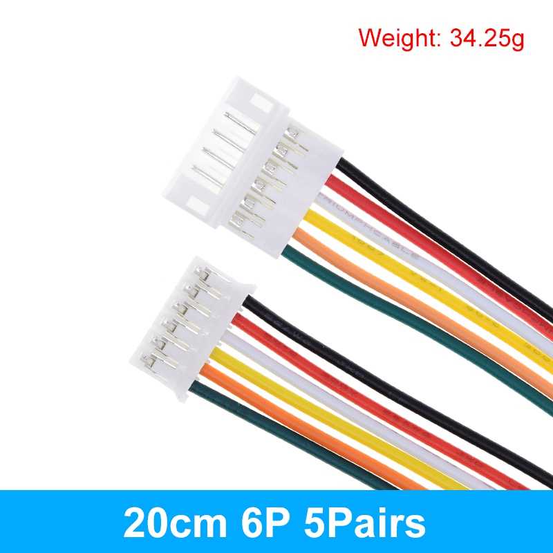 10PCS 5Pair Micro JST PH 2.0 2P 3P 4P 5P 6PIN Male Female Plug Connector With Wire Cables 20CM+20CM For Arduino MP3: 20CM Male-Female 6P