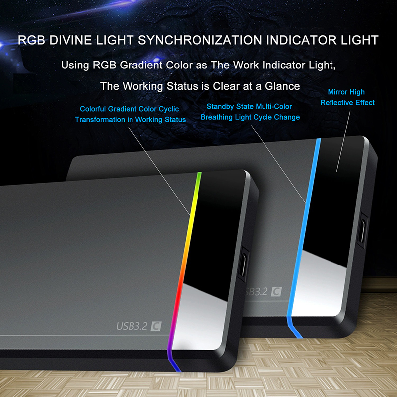 2,5 Zoll Typ-C Werkzeug Kostenlose Installation Tragbare Festplattenbox RGB Kaltanzeigeleuchte Geeignet für Computer Mobiltelefone usw