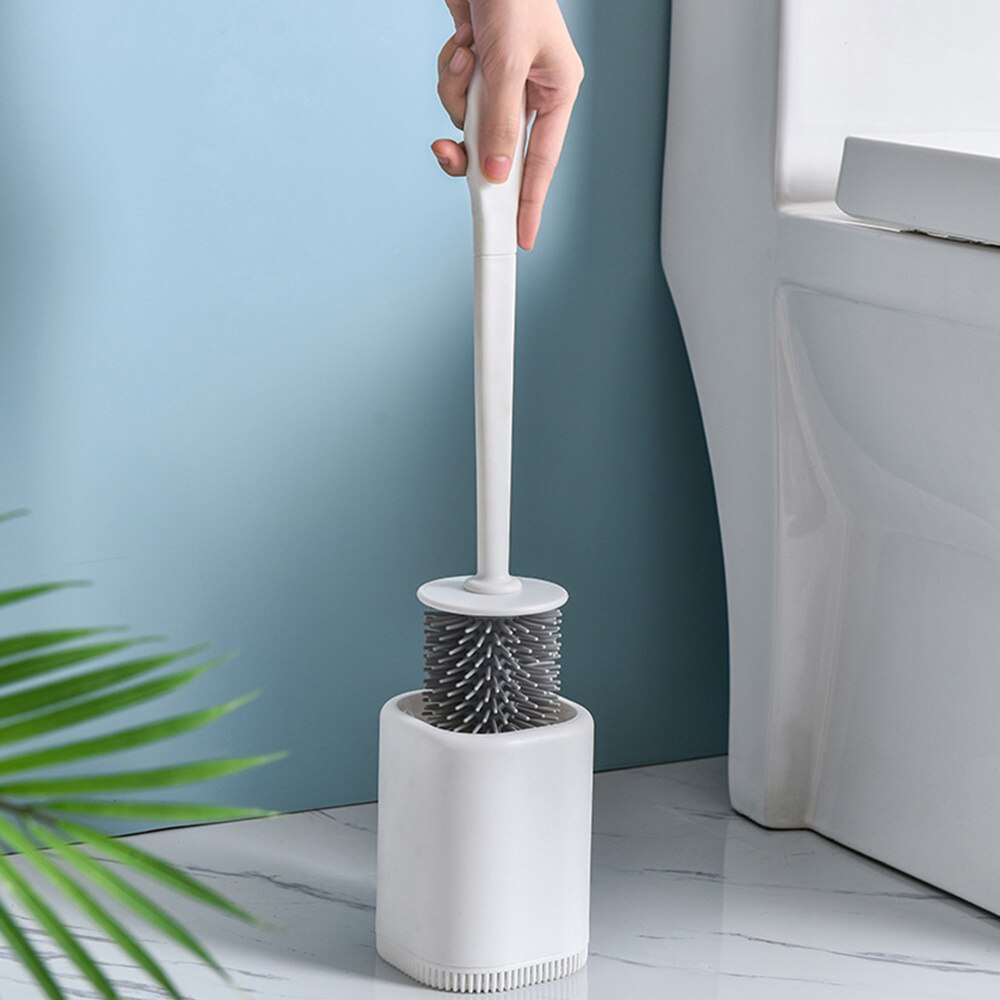 Long Handle Toilet Brush With Base Toilet Urinal Brush Home Bathroom Hotel Cleaning Accessories for Home Bathroom (White): White