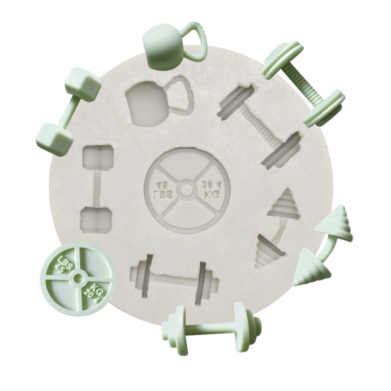 Molde de silicona para equipo de Gimnasio Deportivo, herramienta de decoración de pasteles DIY con mancuernas y Fondant