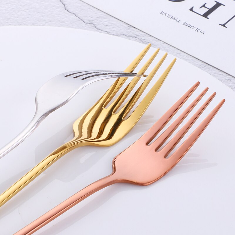 1 Pcs Diner Vork Rvs Korea Kleurrijke Dessert Vork Met Lange Steel Rose Gold Home Keuken Servies