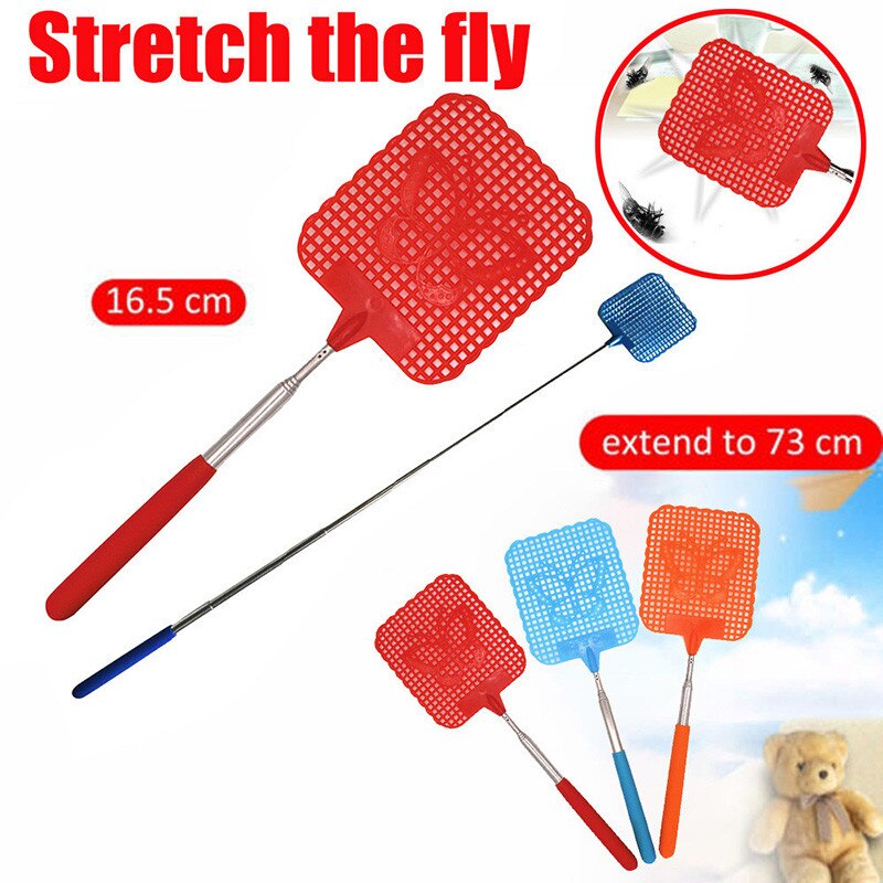 1pcs 73cm Telescopic Extendable Fly Swatter Plastic Simple Pattern Fly Swatter Useful Pest Mosquito Control Tools Pat Pat