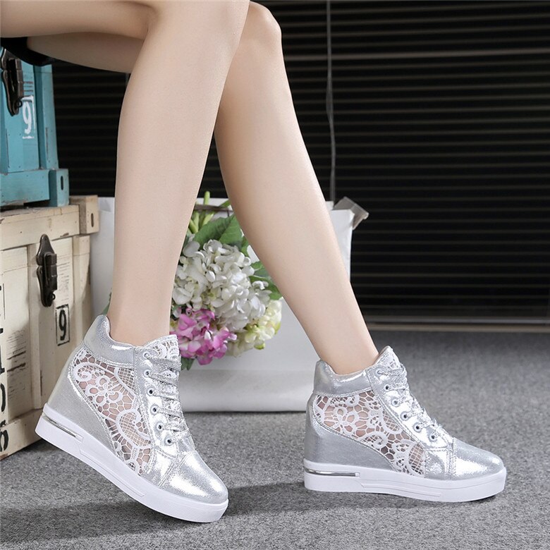 Été femmes chaussures femme respirant maille baskets chaussures plates dentelle mocassins talons épais plate-forme compensées décontracté confort Creepers