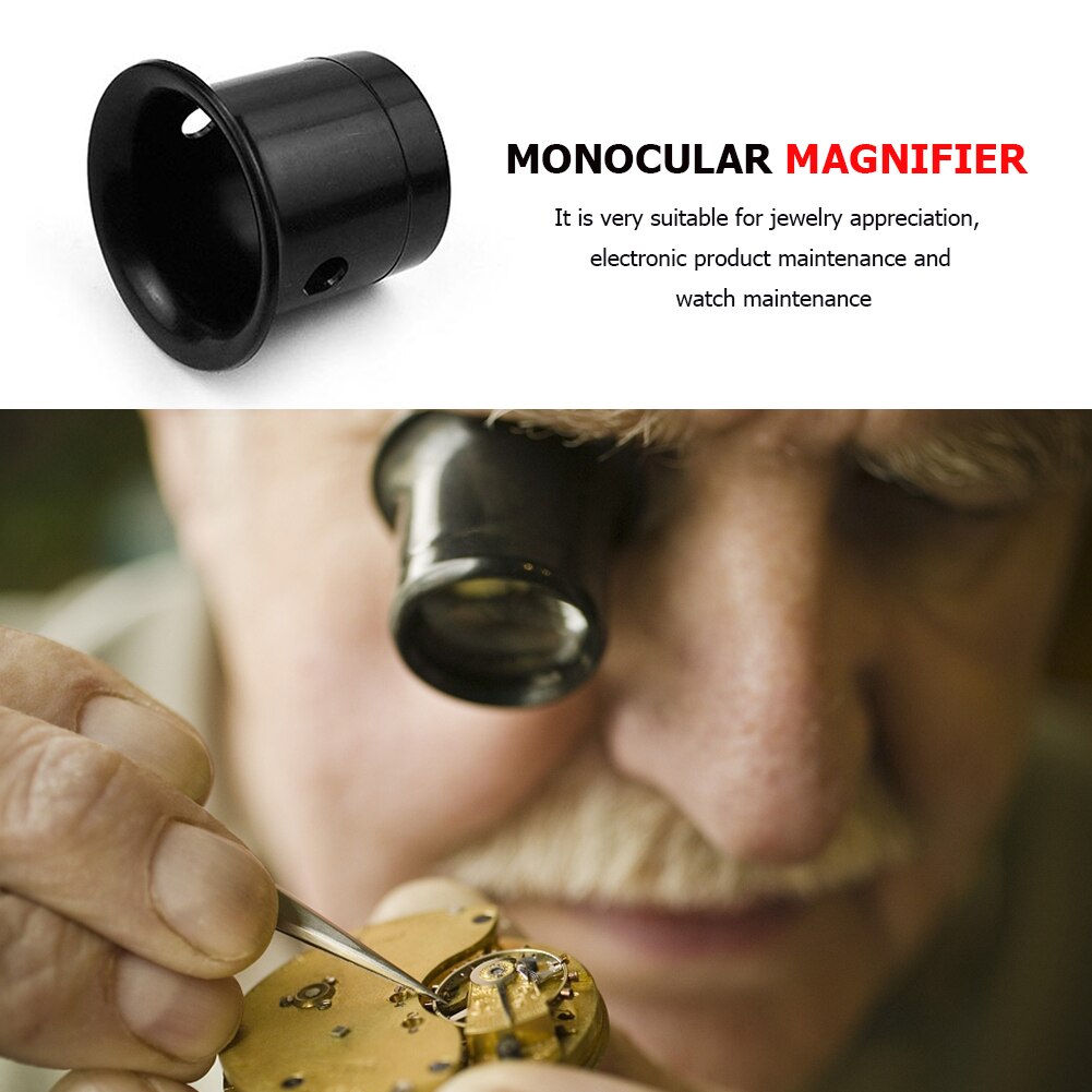 10X Monocular Glass Magnifier Watch Jewelry Repair Tools Loupe Lens Black Distance Reading Monocular Magnifier Kit for Watchmake