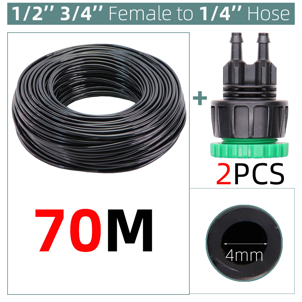 10-100M 4/7mm Garden Watering PVC Hose Pipe Micro Irrigation Tubing Sprinkler w/ 1/2'' &amp; 3/4'' 2-Way Barbed Outlets Connector: I