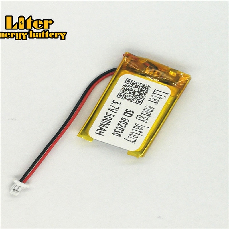 1.0 MM 2pin connector 3.7 V 602030 500 mah oplaadbare lithium polymeer batterij