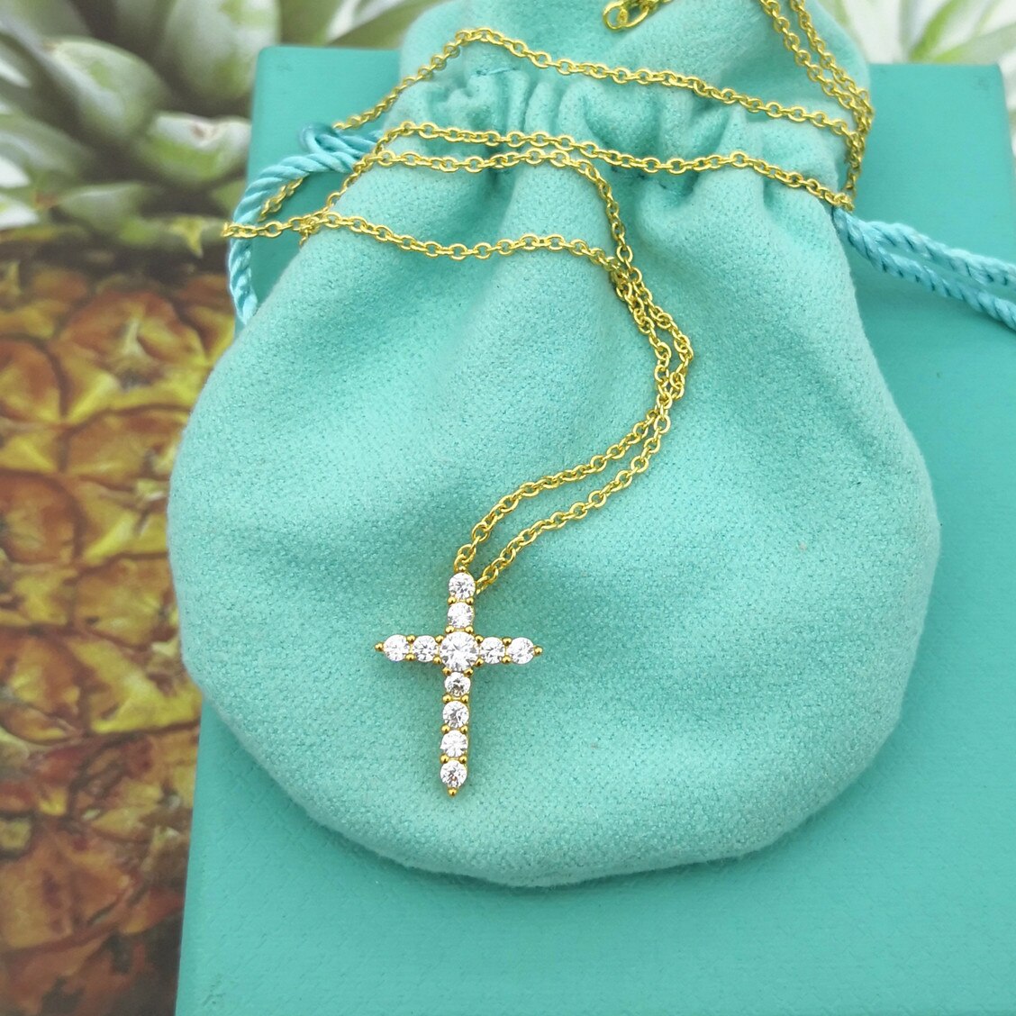 Mrs Sterling Zilveren Classic Golden Rose Gold Inlay Zirkoon Ketting Hanger Ketting Kruis Kruis Sieren Artikel