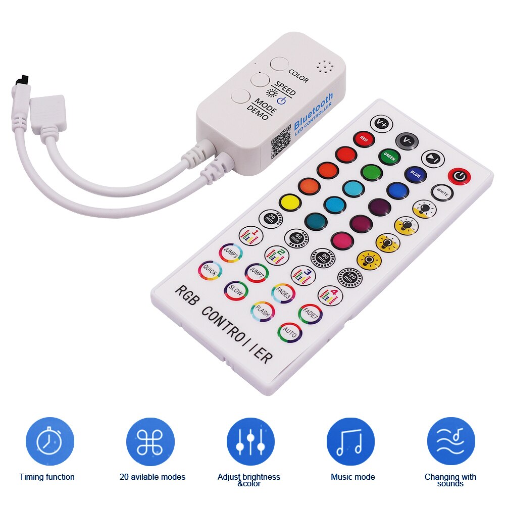 Bluetooth LED Controller Wireless APP Remote 40 Keys 6A Smart Connection Switch 3CH X 2A Dimmer for RGB LED Strip Lights 12-24V