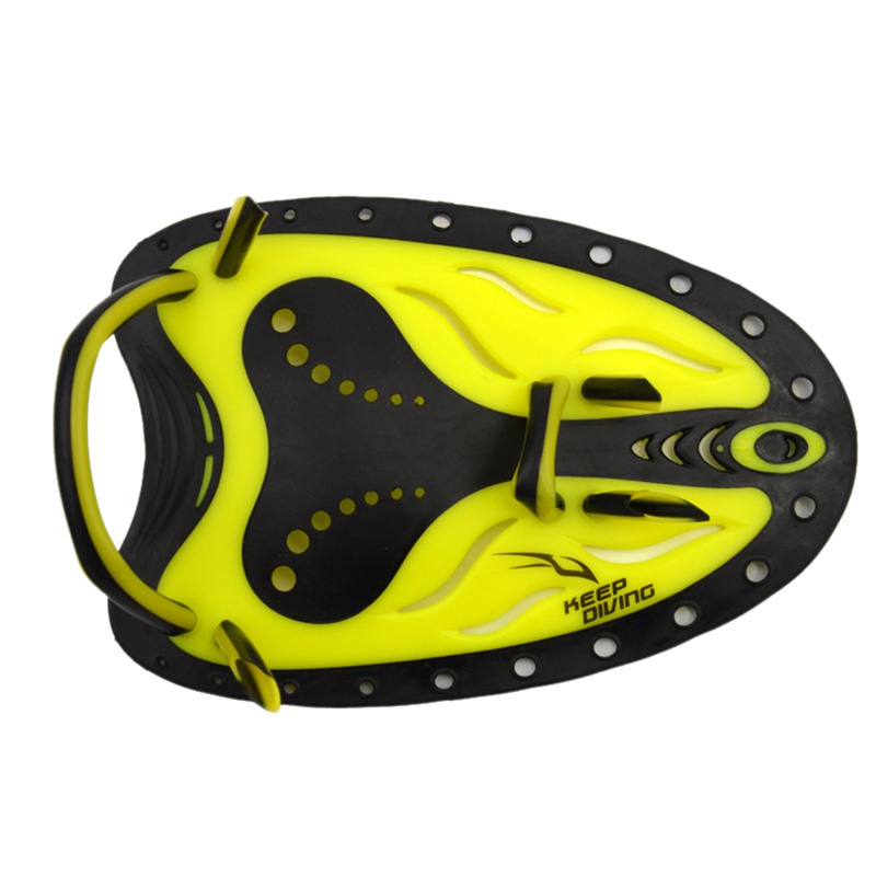 Professionelle Einstellbare Schwimmen Paddel Ausbildung Silikon Hand vernetzt Handschuhe Padel Flossen Flossen unisex Schwimmen Getriebe: Gelb / S