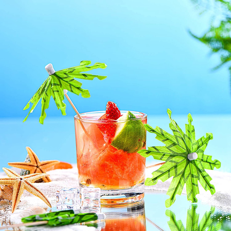 Groene Kokosnoot Boom Tandenstokers Papier Paraplu Tandenstokers Handgemaakte Cocktail Parasol Sticks Voor Cocktail Decoraties