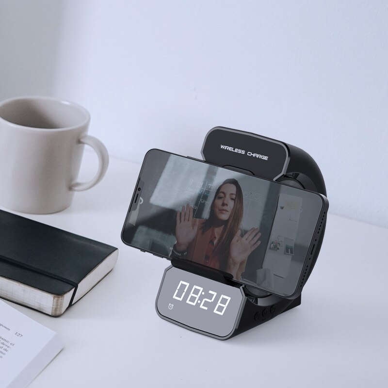 3 in 1 night wireless charger wireless charger bluetooth speaker clock alarm function phone stand hands-free calling