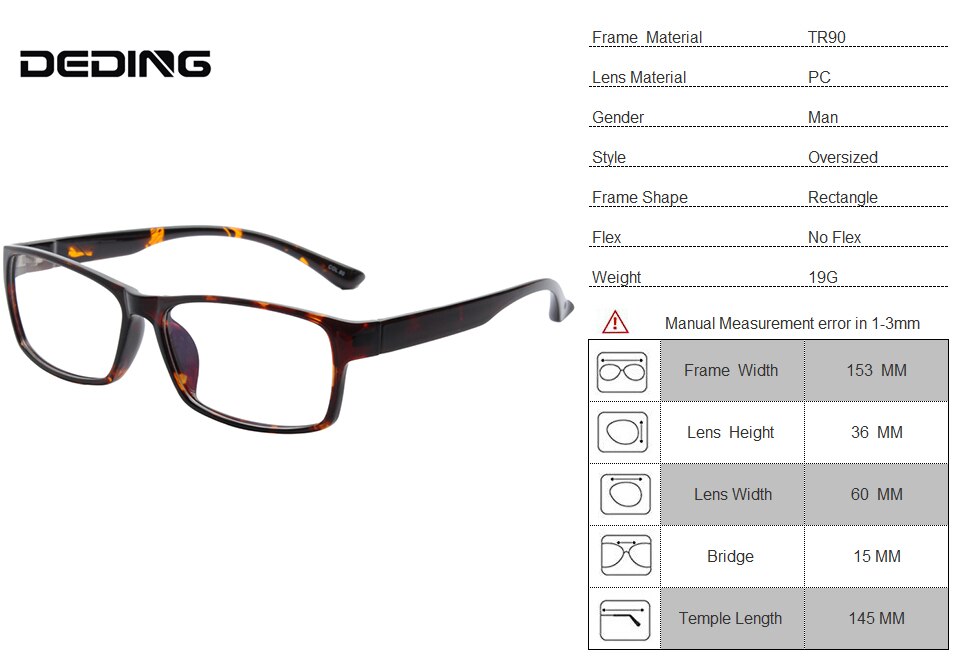 Men Super Large Glasses Frame Wide Oversized Full Frame Rectangular Clear Lens Glasses Frame 60-15-145mm For Big Head Eyeglasses