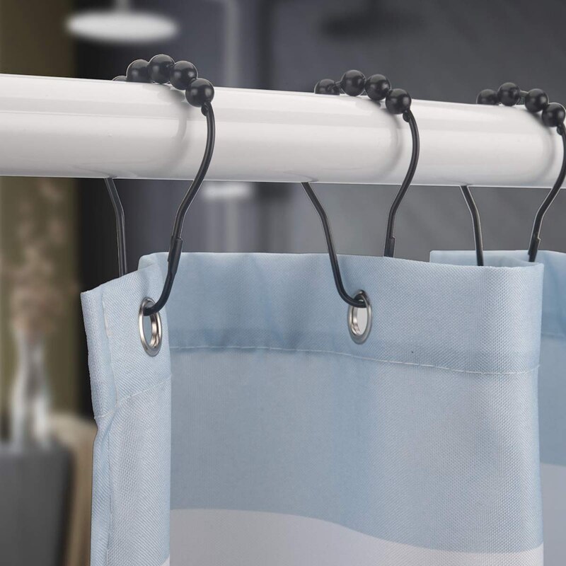 Anneaux de crochets pour rideau de douche, en métal, pour salle de bain, tringles à rideaux, lot de 12, noir