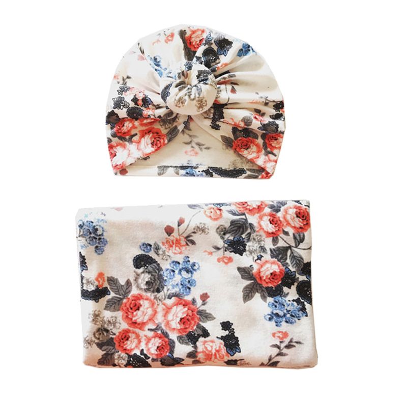 2 pièces/ensemble -né bébé recevant couverture bandeau/chapeau coton lange d'emmaillotage serviette 57BF: 6-90X90cm
