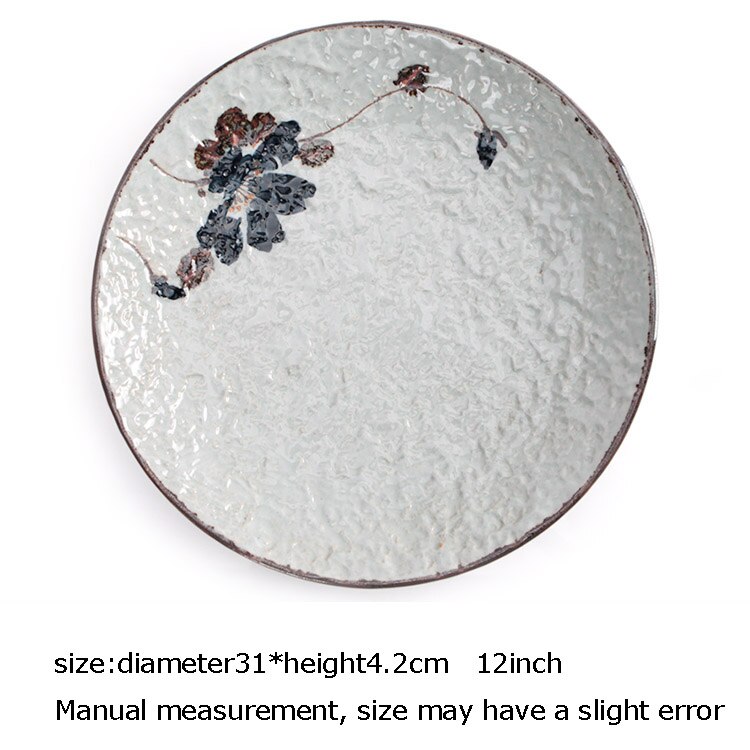 Japanse Stijl Keramische Plaat Hand Beschilderd Bloemmotief Spaghetti Omelet Plaat Schotel Thuis Vintage Servies Taart Ronde Schotel