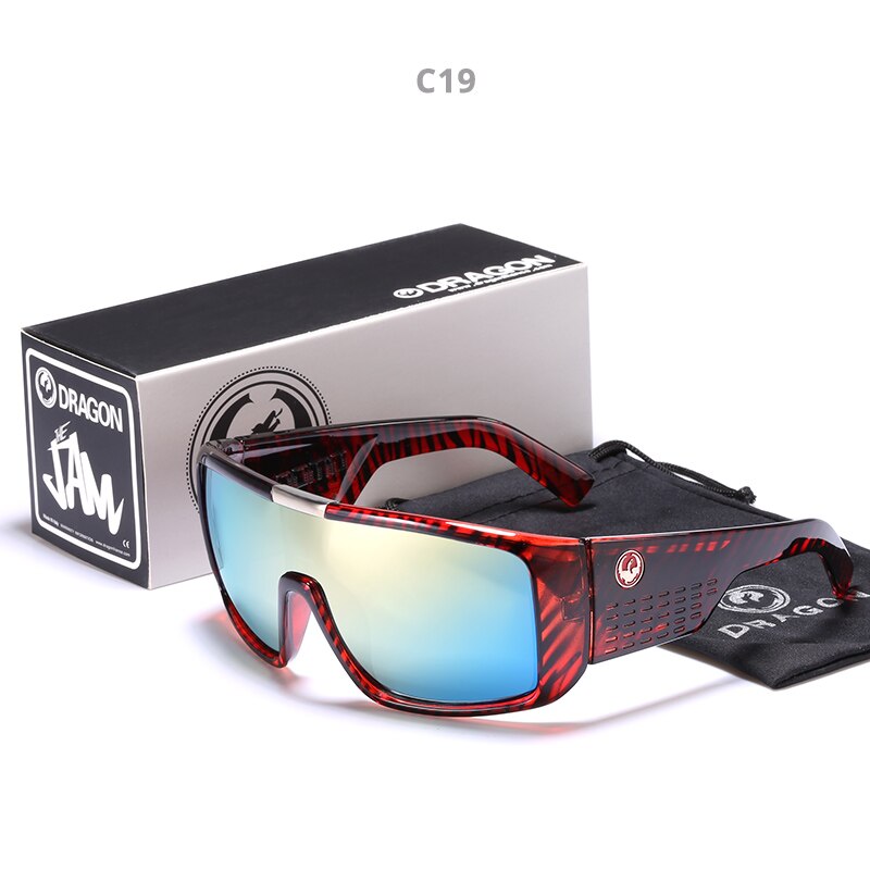 Windproof Mirrored lens Men Dragon DOMO Driving Fishing Sun glasses Square Glasses For Men UV400 Summer Shades Eyewear: C19 / Only sunglasses