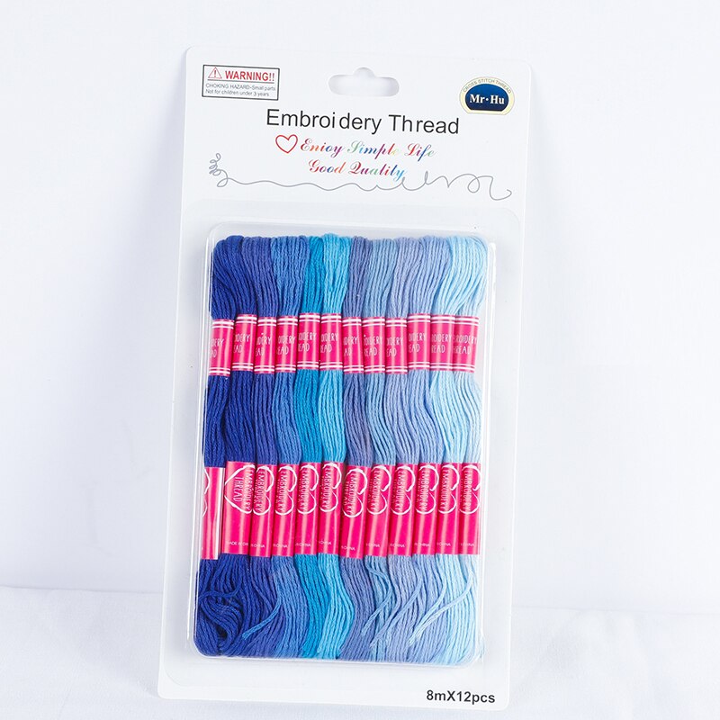 Embroidery Thread Gradient Colors DMC Floss Cross Stitch Kit Premium Rainbow Embroidery DIY Threads Crafts Cotton Sewing Skein: Blue