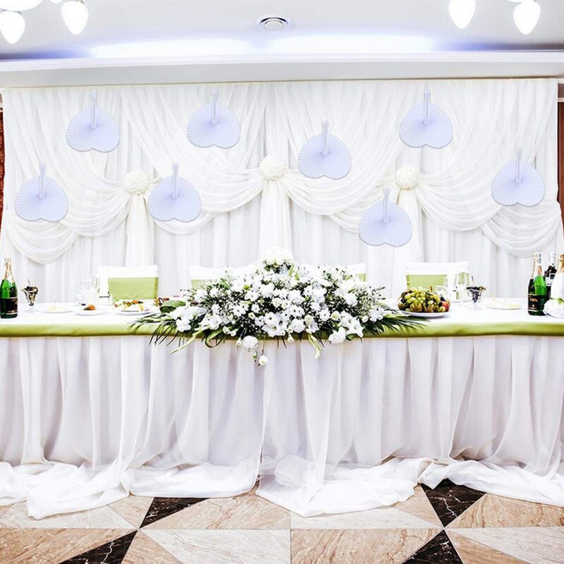2pcs Fan White Paper Deco Decoration Wedding Party for The Guests Anniversary Wedding DIY Party (Heart) Folded Fan
