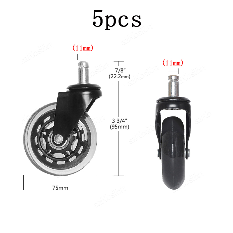 5 pcs office chair swivel casters, 10-11mm rubber wheels, soft, safe furniture casters, 3 inch universal wheel , 360 degree swivel wheel: Orange