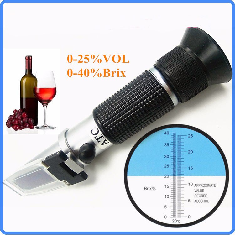 Refractómetro de Alcohol de vino de mano con ATC de doble escala Brix 0-40% 0-25% VOL, probador óptico para vino de uva