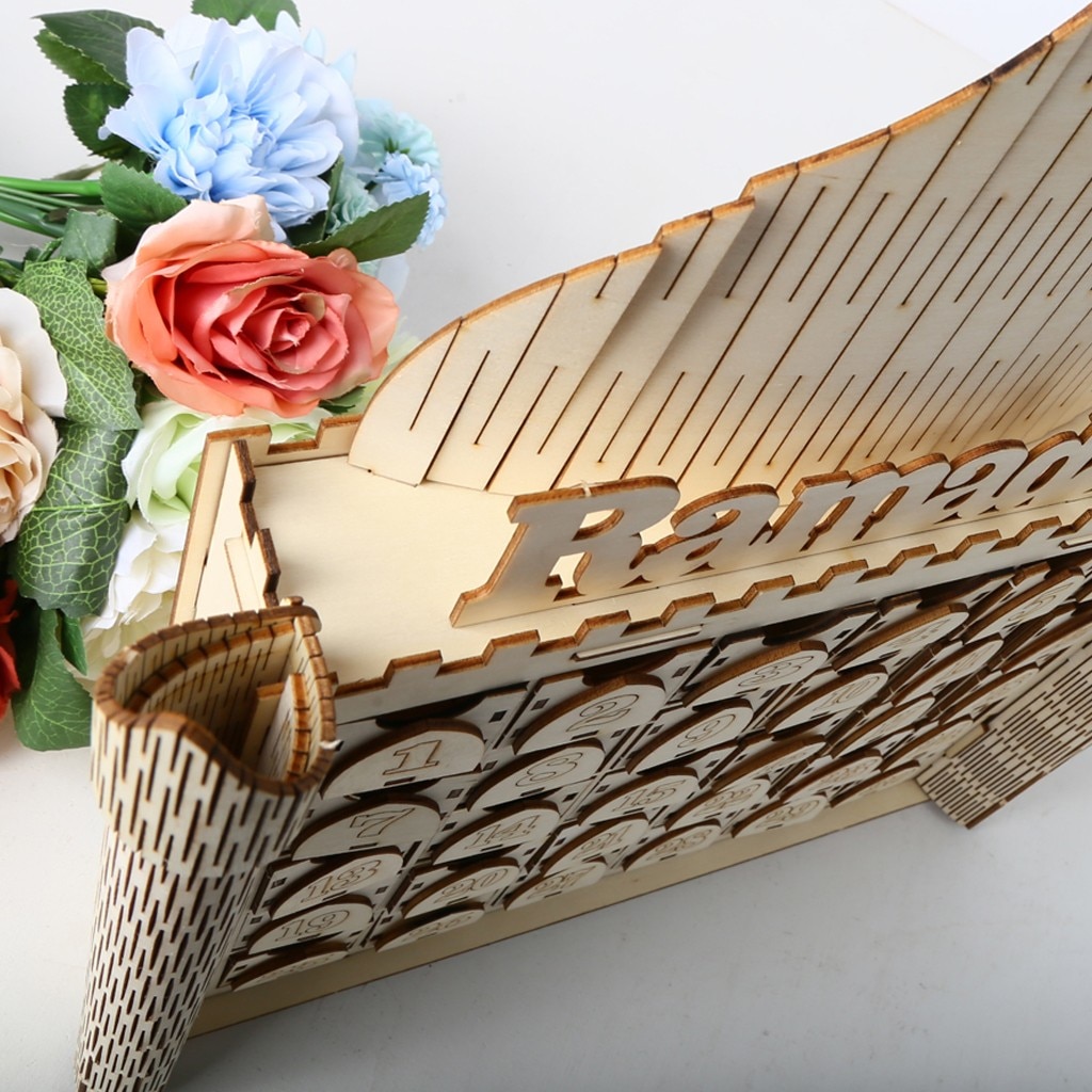 1PCS Eid Sign Advent Calendar Countdown House Drawer Party Wedding DIY Decoration Home Wooden Decoration