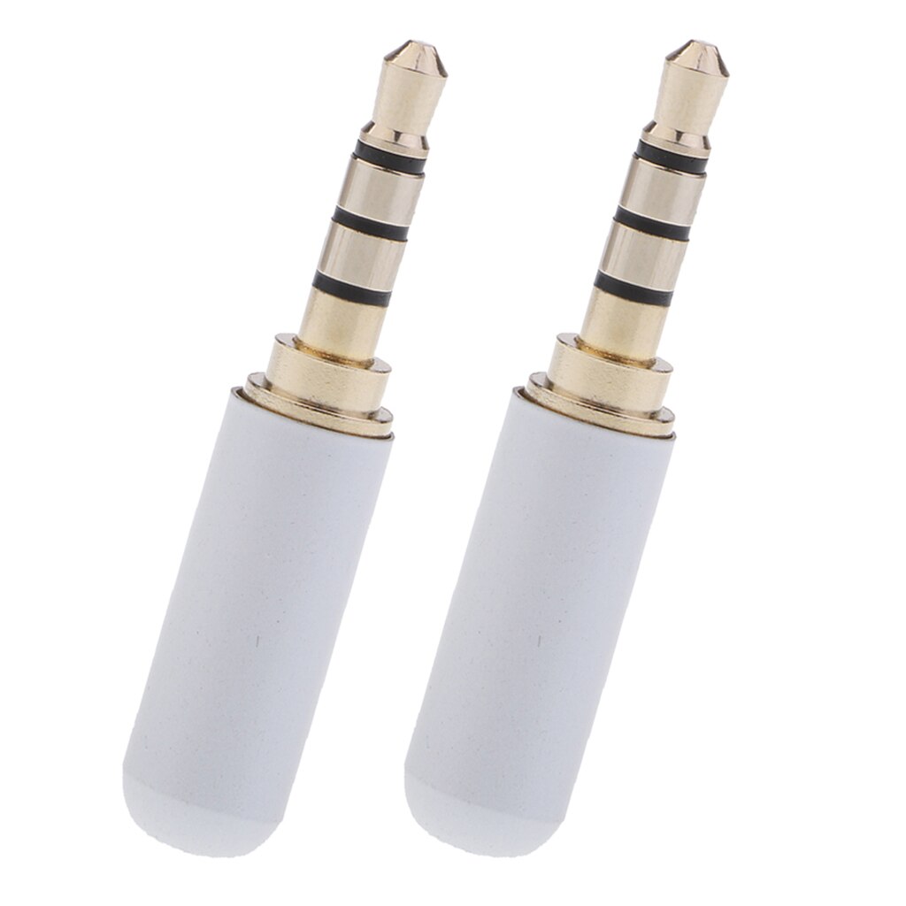 2Pack 3.5mm 4 Pole TRRS Male Plug headphone Jack Cable Connector, White Wire Connector Heaphone Plug Earphone Jack