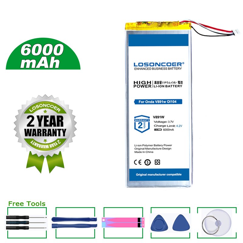 Losoncoer akku 6000 mah für onda  v891w -kanal (modell  oi104) 5 lines tablet ersatzakku mit hoher kapazität)