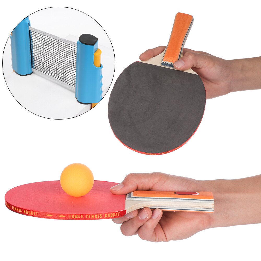 Bärbar bordtennis pingis set 1.9m teleskopnät rack 1 par bordtennis paddel pingis träningstillbehör
