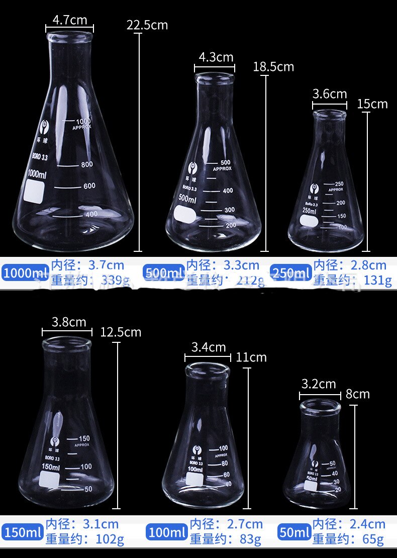 Conical Triangular Glass Flask,High Borosilicate Glass Beaker,Thickened Chemical Flask,Glassware,Laboratory Flask,Maximum 2000ml
