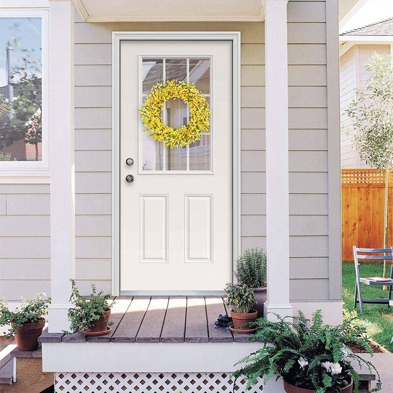 Sztuczne forsycja wieniec kwiatów, żółty kwiat wieniec frontowe drzwi zima Jasminum wieniec na ślub dekoracje ścienne robić domu