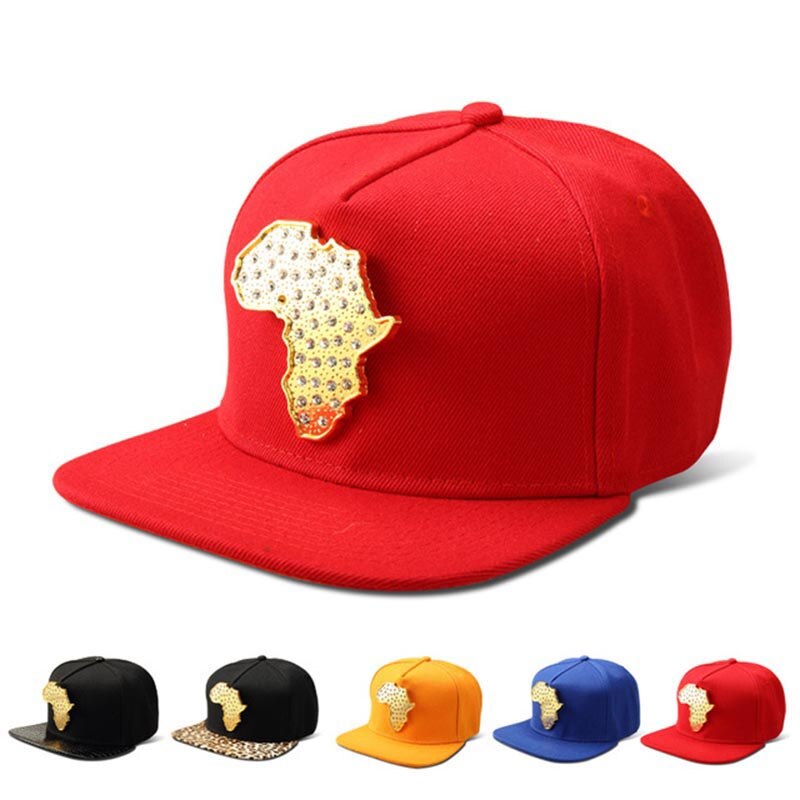 Missfox Hip Hop Afrika Kaart Heren Hoed Persoonlijkheid Platte Rand Baseball Hoed Strass Verharde Hipster Heren Hoeden En Caps: red