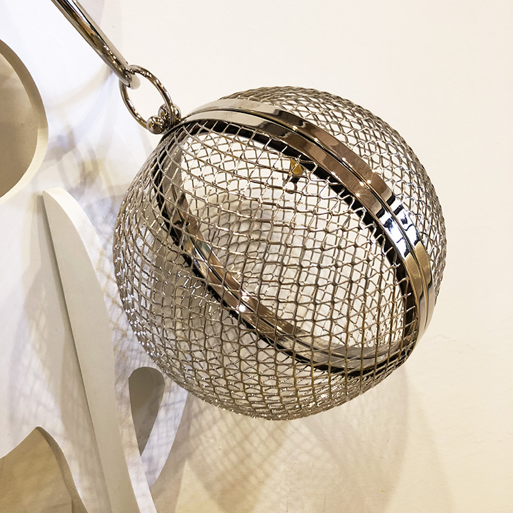 Runde, ausgehöhlte abendtasche, clutch, goldene legierung, schultertasche mit kette, luxuriöse handgelenktasche: Silber