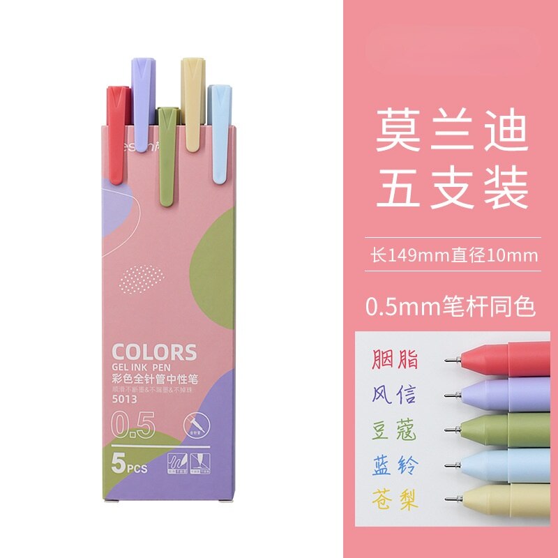 Juego de bolígrafos de Gel recargables para estudiantes, set de 5 unids/paquete de bolígrafos de tinta de Gel de colores de 0,5mm, para amantes de los álbumes de recortes, para profesores y niños: 02