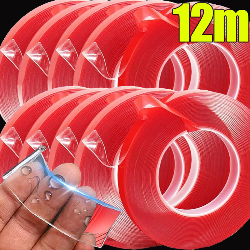 3/12 m starkes doppelseitiges Klebeband, Acryl, transparent, keine Spuren, robustes Klebeband für Zuhause, Büro, Auto, feste Aufkleber