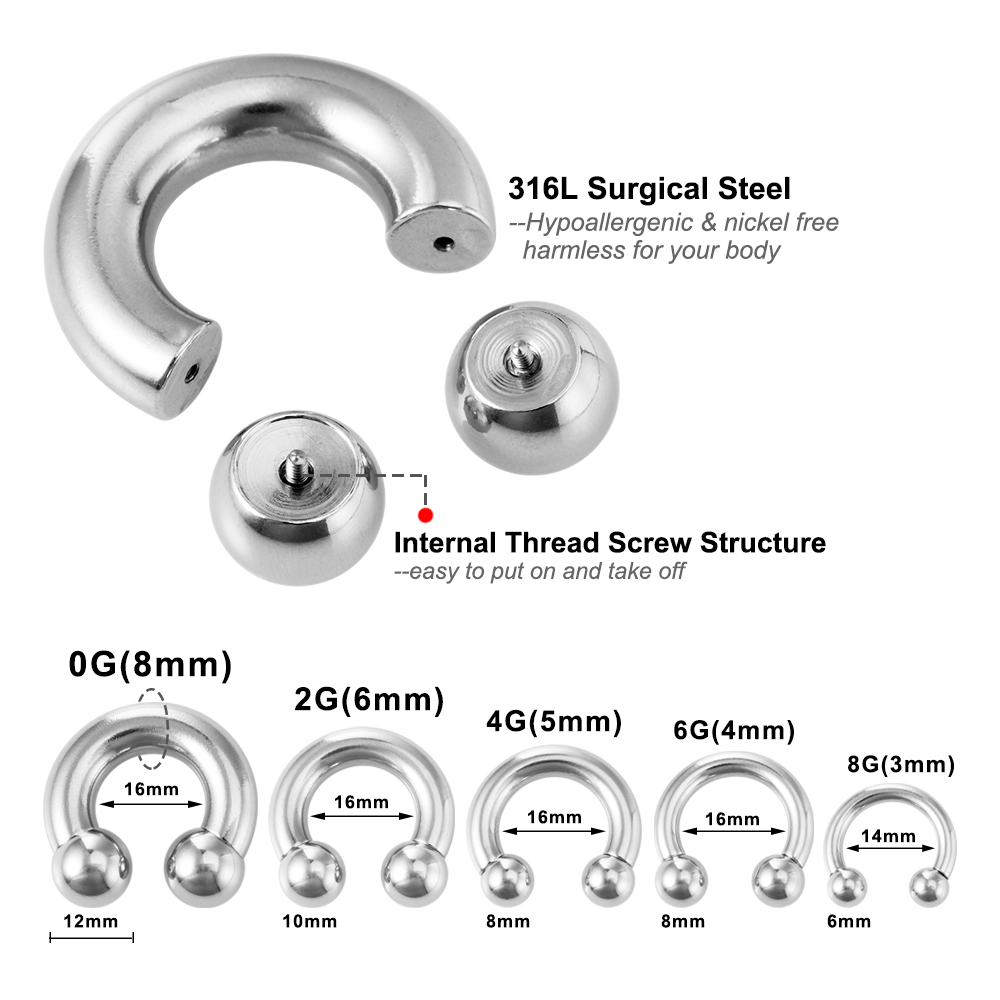 1 ST Staal 00G-8G CBR Hoefijzer Neusring Interne Draad Grote Gauge Piercings Neus Oor Expander Septum Oorbel Piercing Sieraden