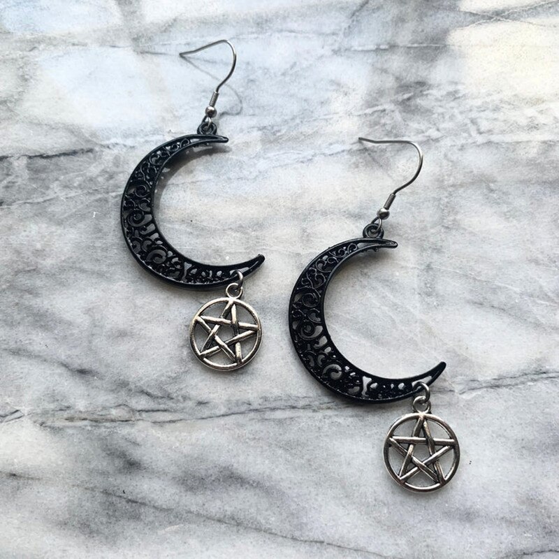 Purple Stone Moon Earrings Goth Witch Jewelry Women Delicate And Beautiful Crescent Statement: a27