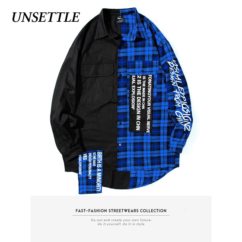 2020aw efterår harajuku japansk skjorte patchwork plaid mænd/kvinder streetwear print afslappet langærmede oversize skjorter herre toppe