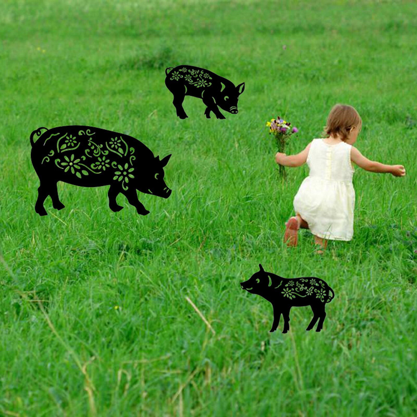 Schwein Ferkel Ebene Silhouette Haufen Schatten Dekoration Einatz Garten Gartenarbeit Dekoration Schwein Silhouette Land Hof Kunst Silhouette