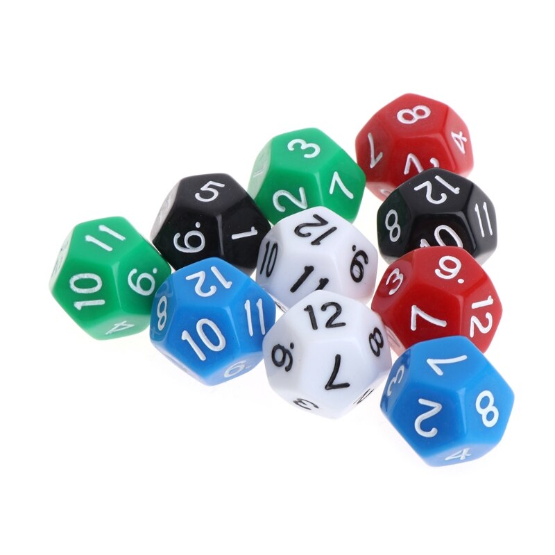 10pcs Multicolor Game Accessorie 12 Sided Acrylic Number Dice Drinking Dide