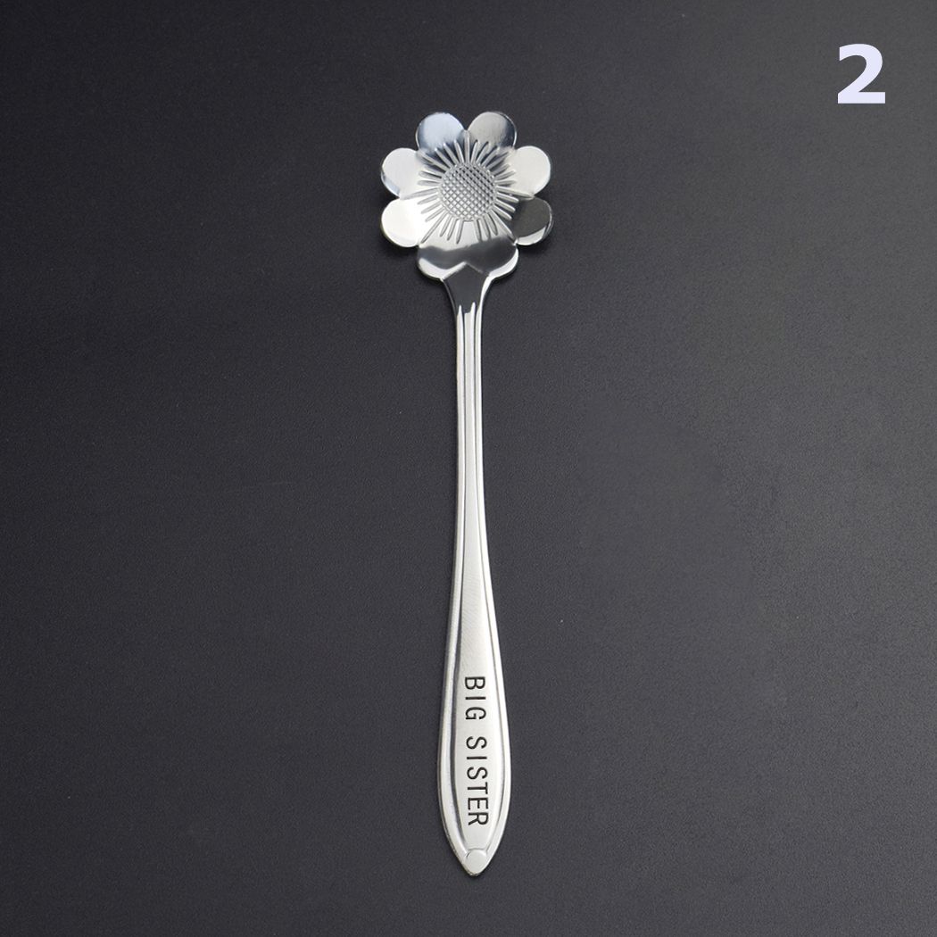 Stainless Steel Tea Spoon Lettering Sisters Dessert Spoon Exclusive Friendship Tea Coffee Mixed Long Handle Drinking Tableware: SILVER Big Sister / 12.5CM